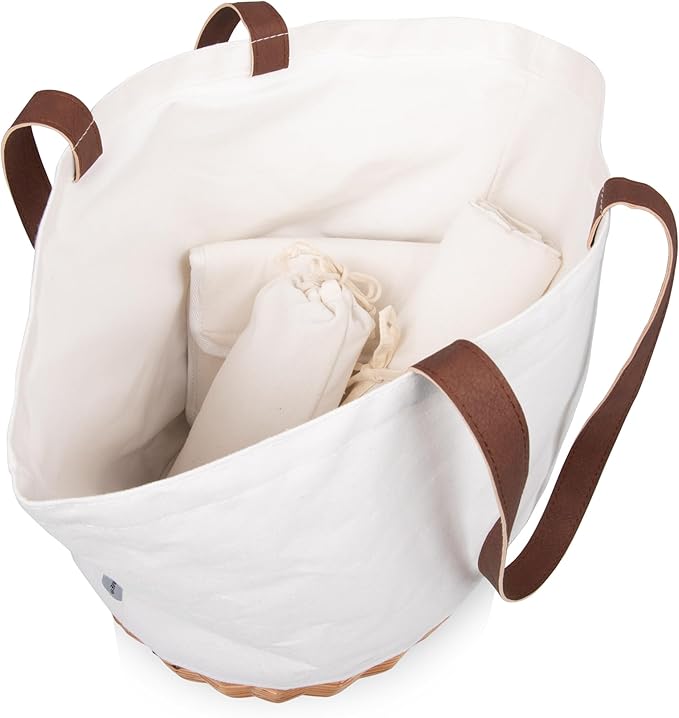 2-Person Picnic Basket Tote | Wicker Base & Canvas Body | Large-Capacity Portable Handbag for Outdoor Lunch and Travel