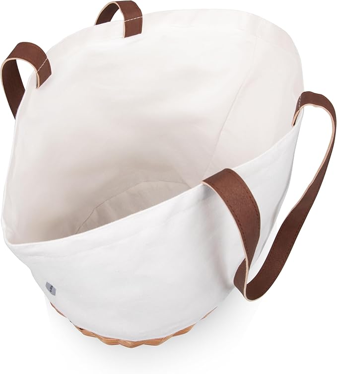 2-Person Picnic Basket Tote | Wicker Base & Canvas Body | Large-Capacity Portable Handbag for Outdoor Lunch and Travel