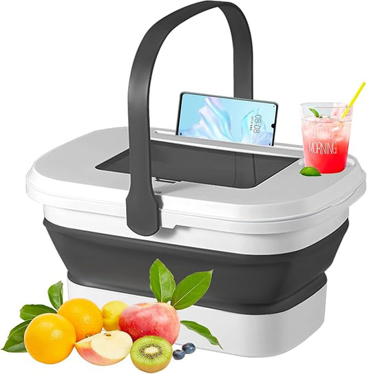 Multifunctional Foldable Picnic Basket with Built-in Table Panel – Portable Storage Basket for Outdoor Camping, BBQ, Travel – 44.5x29x23cm