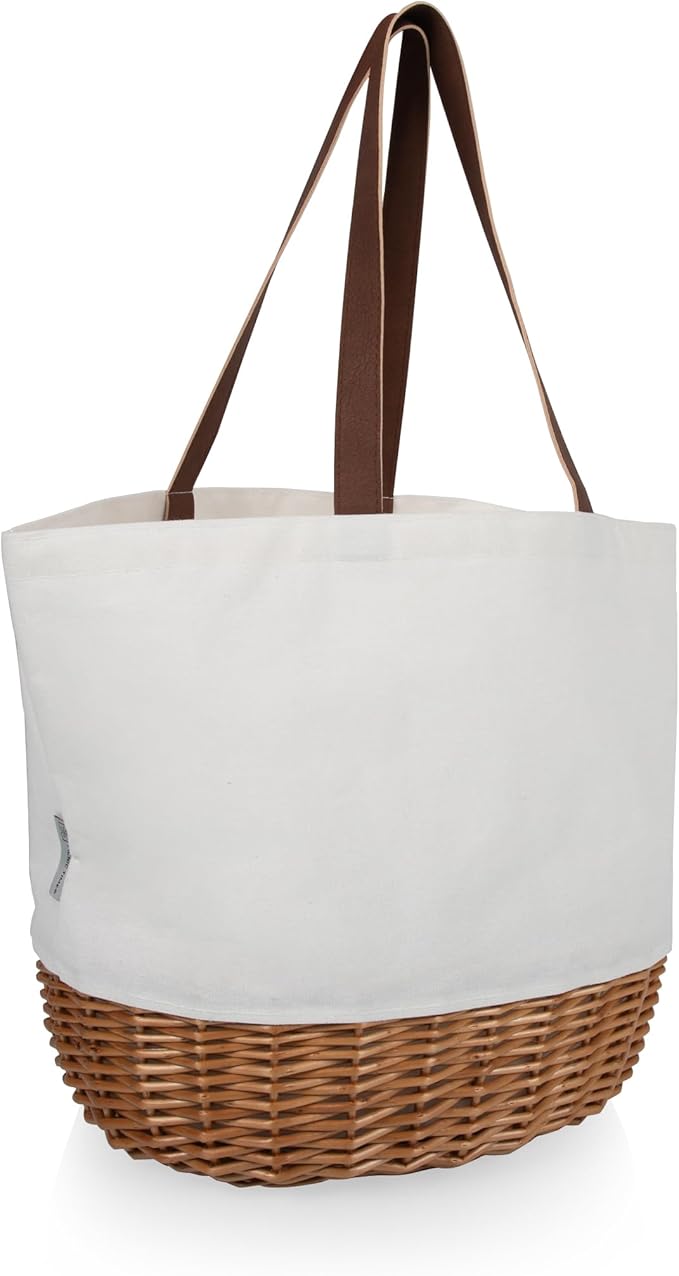 2-Person Picnic Basket Tote | Wicker Base & Canvas Body | Large-Capacity Portable Handbag for Outdoor Lunch and Travel