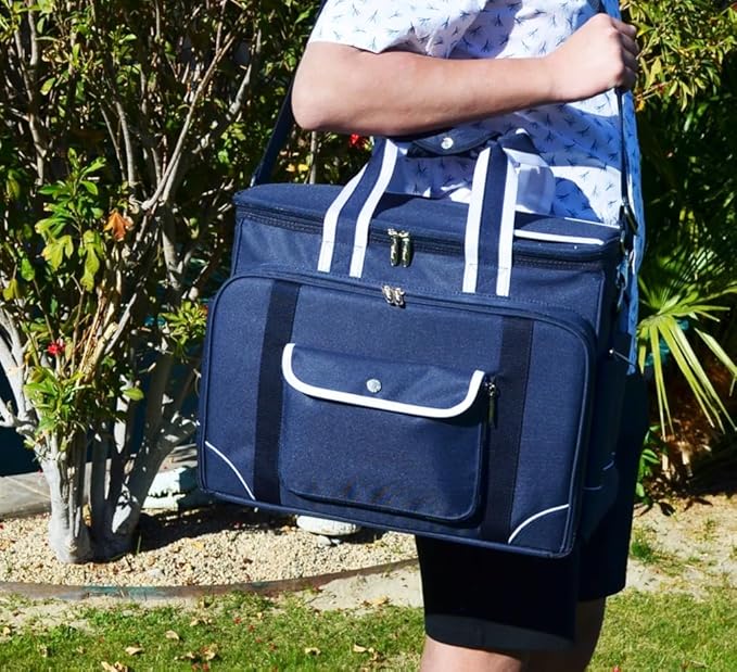 4-Person Insulated Picnic Cooler Bag Set | Portable Outdoor Picnic Backpack with Full Tableware, Glasses, Plates & Cutting Board