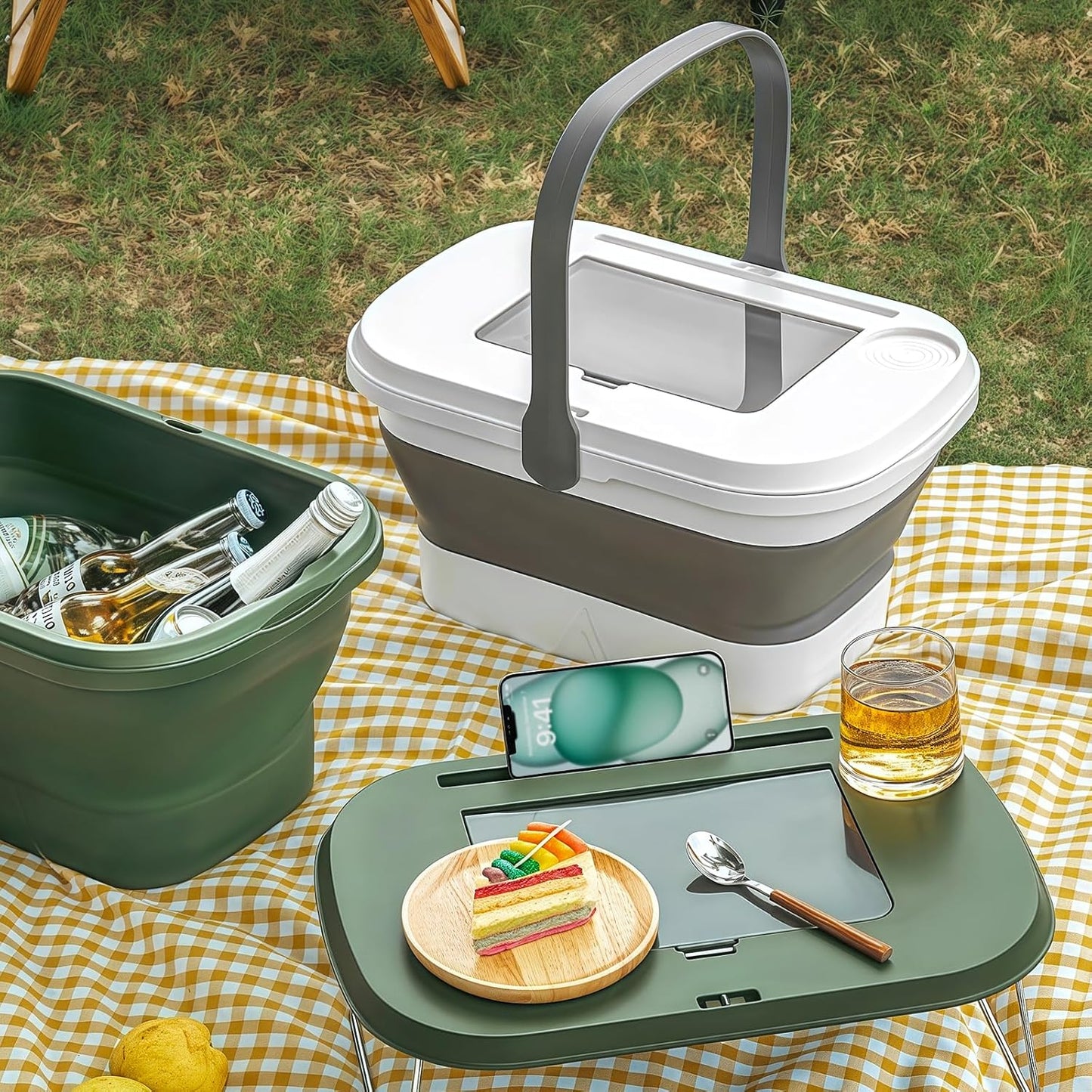 Multifunctional Foldable Picnic Basket with Built-in Table Panel – Portable Storage Basket for Outdoor Camping, BBQ, Travel – 44.5x29x23cm
