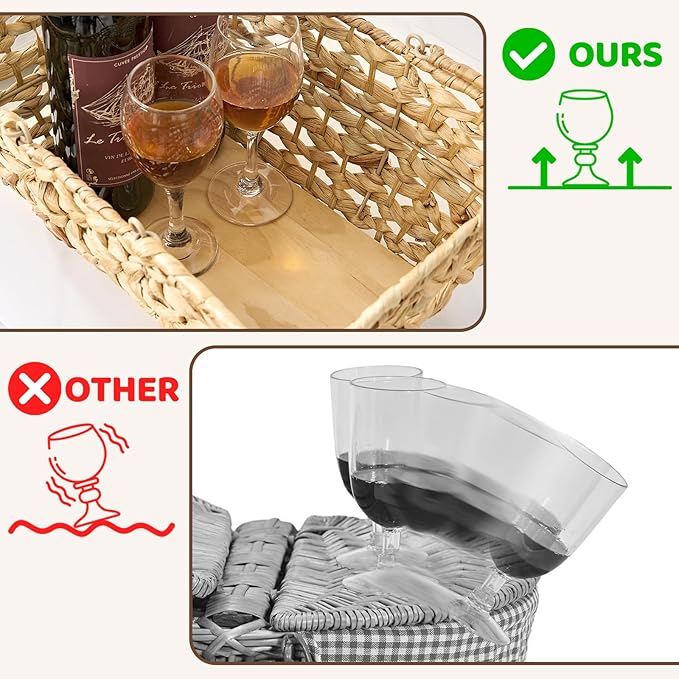 Handwoven Picnic Basket with Handles – Natural Straw Rectangular Storage Basket – 14.6 x 10.2 x 6.7 Inches