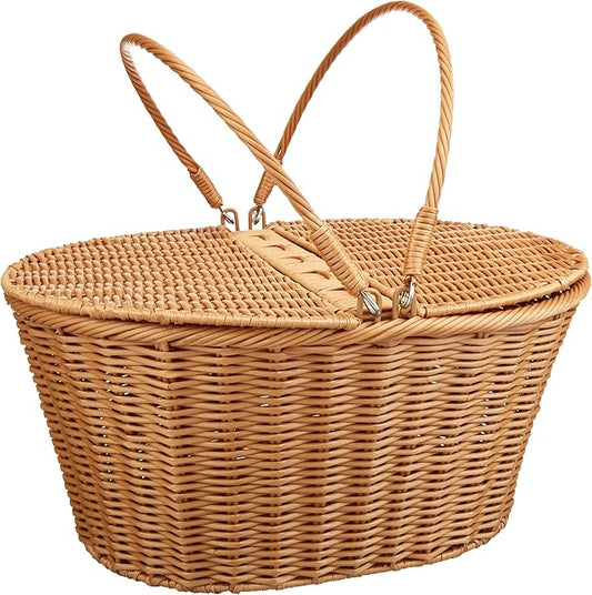 Polyester picnic basket | Dimensions: 16" x 13.5" x 7.5" | Perfect for picnics, parties, and barbecues | Handwoven polypropylene for durability