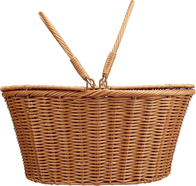 Polyester picnic basket | Dimensions: 16" x 13.5" x 7.5" | Perfect for picnics, parties, and barbecues | Handwoven polypropylene for durability