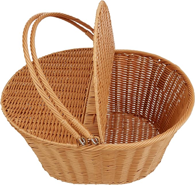 Polyester picnic basket | Dimensions: 16" x 13.5" x 7.5" | Perfect for picnics, parties, and barbecues | Handwoven polypropylene for durability