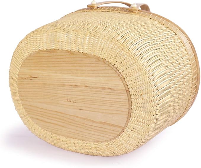 Handicraft rattan woven picnic basket shopping basket storage basket two rocker handles (gray movable double opening)