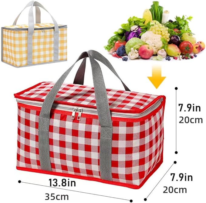 Insulated Bag Picnic Basket Bags Beach Bag Foldable Cooler Bag Reusable with Zippered top-for Warm or Cold Picnic Accessories, Outdoor(13.8x7.9x7.9 in)