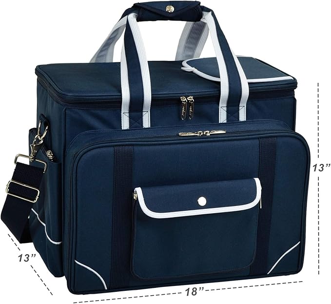 4-Person Insulated Picnic Cooler Bag Set | Portable Outdoor Picnic Backpack with Full Tableware, Glasses, Plates &amp; Cutting Board
