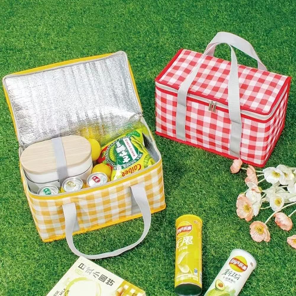 Insulated Bag Picnic Basket Bags Beach Bag Foldable Cooler Bag Reusable with Zippered top-for Warm or Cold Picnic Accessories, Outdoor(13.8x7.9x7.9 in)